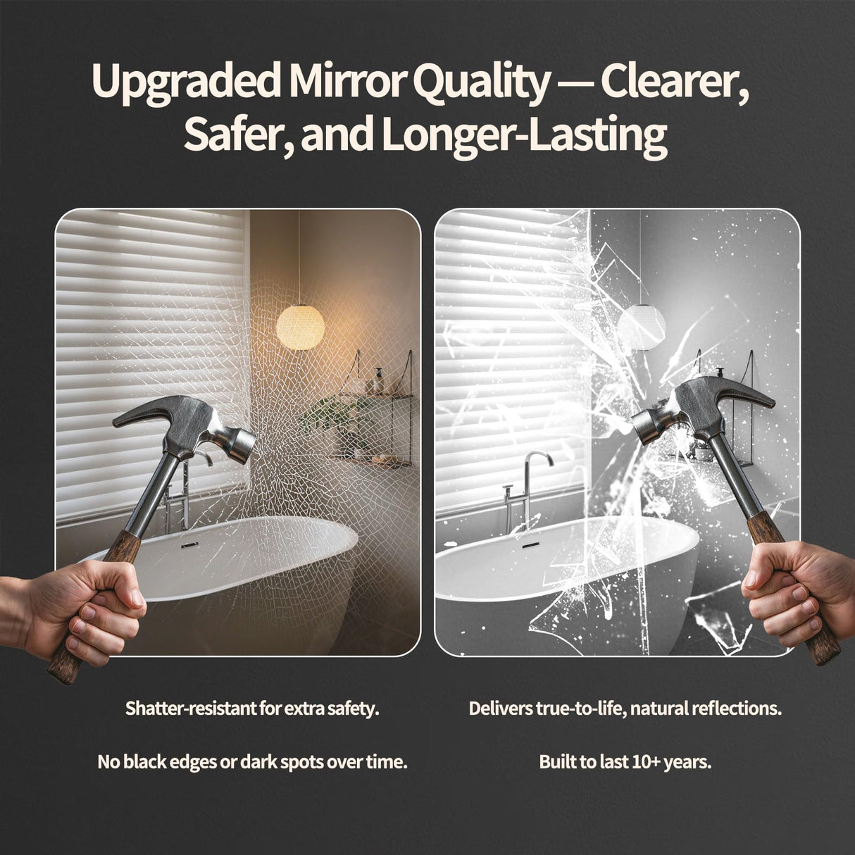 32x40 LED Bathroom Mirror with Hand Wave Sensor - Dimmable Anti-Fog Wall Mount