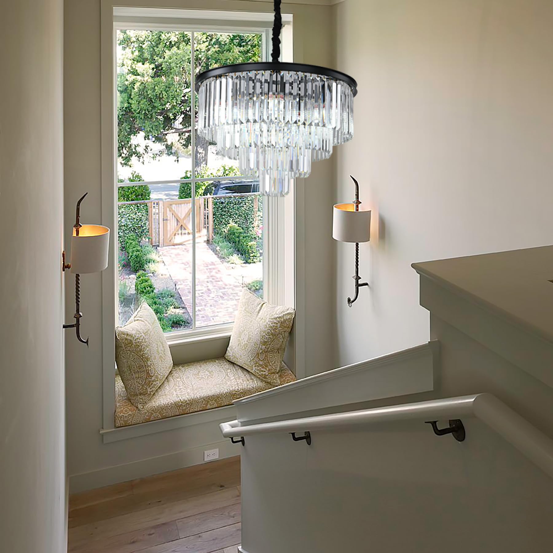 ELGOBST Black Modern Crystal Chandelier Lighting K9 Crystal Round Chandelier Hanging Ceiling Light Fixture 4-Tier Contemporary Crystal Pendant Light for Dining Room Living Room Bedroom 23.6inch