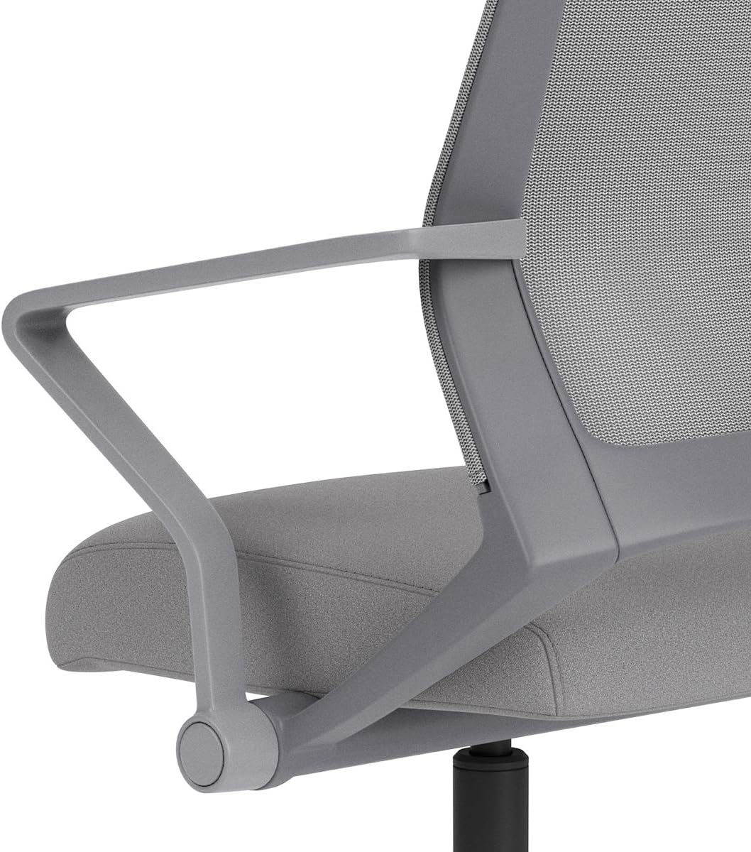 Integrated Fixed Arms and Generous Recline, Built-in Lumbar Support for Compact Home Offices, 5-Star Swivel Base and Grey Frame, Lilac