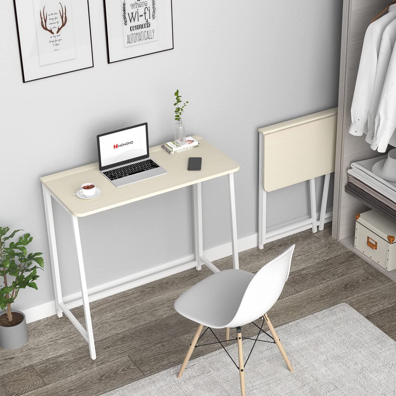 Folding Desk, Small Foldable Desk 31.5" for Small Spaces, Space Saving Computer Table Writing