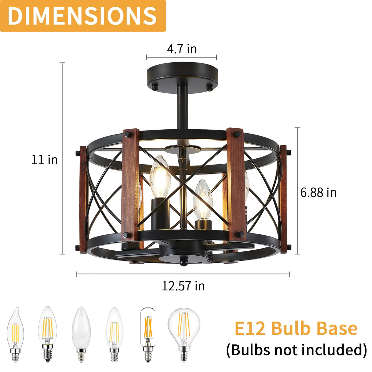 4-Light Farmhouse Wood Semi Flush Mount Ceiling Light