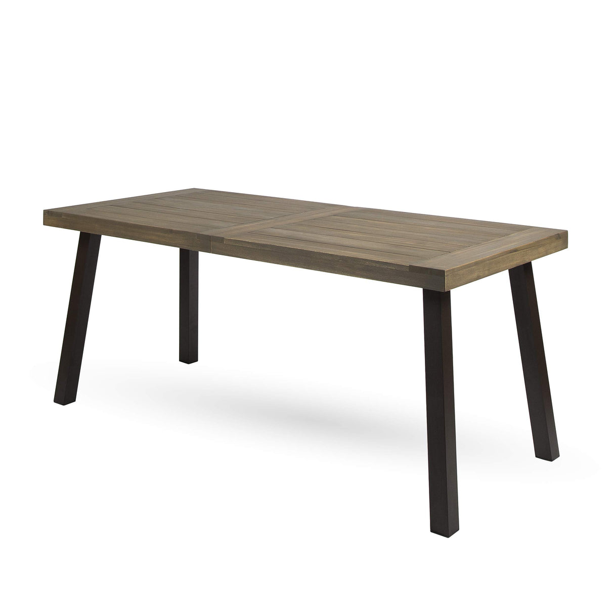 Della Outdoor Acacia Wood Dining Table with Metal Legs, Grey