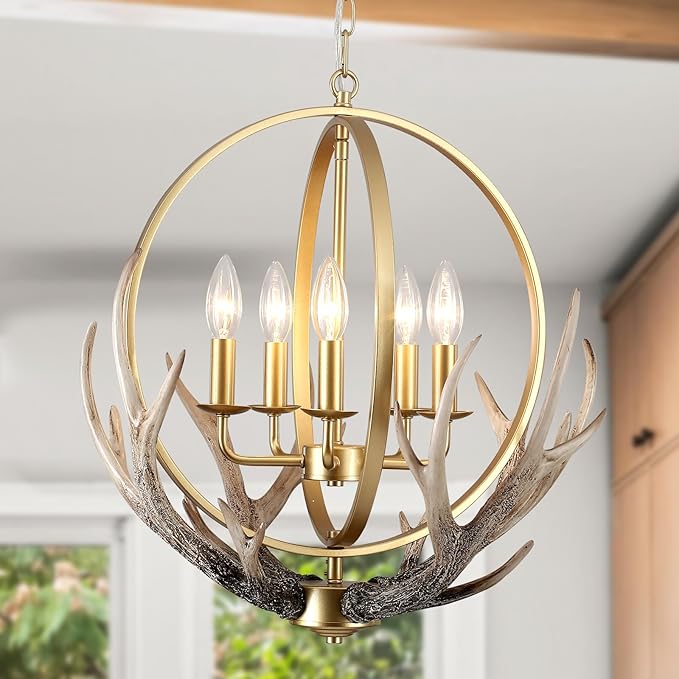 Gold Chandelier 5-Light Farmhouse Chandeliers for Dining Room Rustic Ceiling Light Fixture