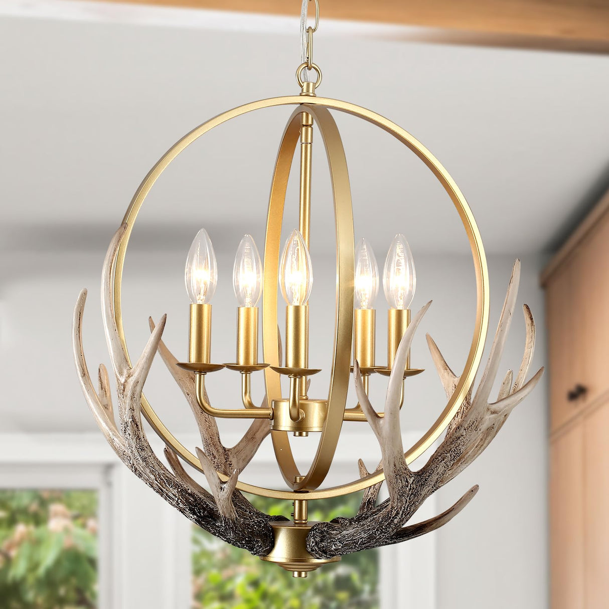 Gold Chandelier 5-Light Farmhouse Chandeliers for Dining Room Rustic Ceiling Light Fixture