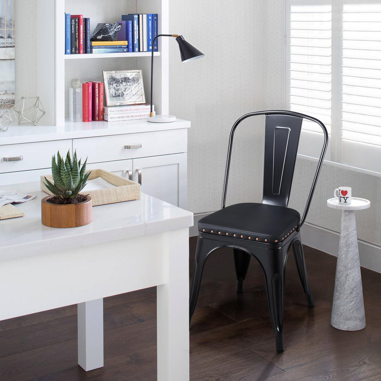 4pcs Metal Dining Chairs with PU Leather Seat High Back Soft Cushioned Industrial Classic Iron Chairs