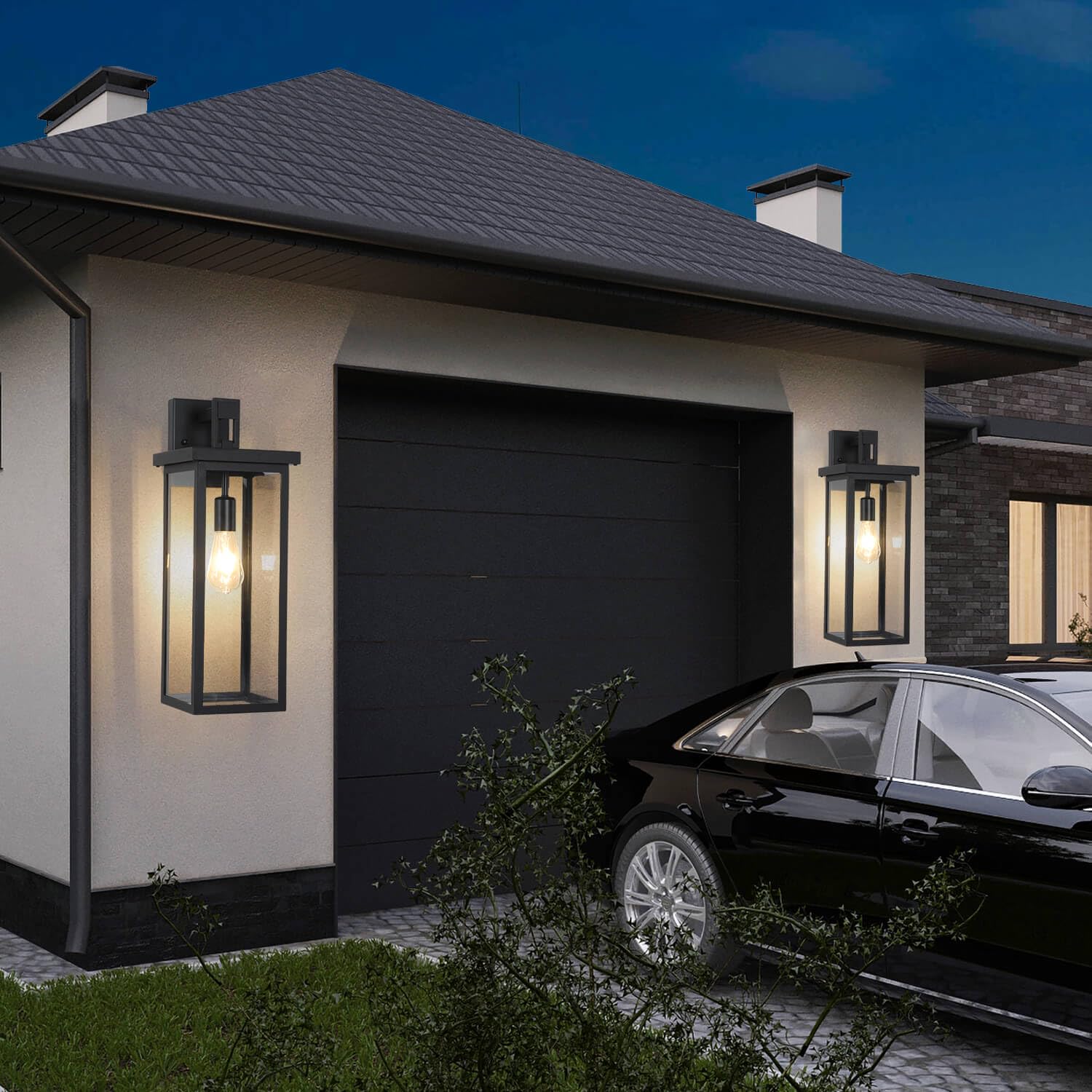2 Pack Large Size Outdoor Wall Lantern Exterior Wall Light Fixture, 20 in Matte Black