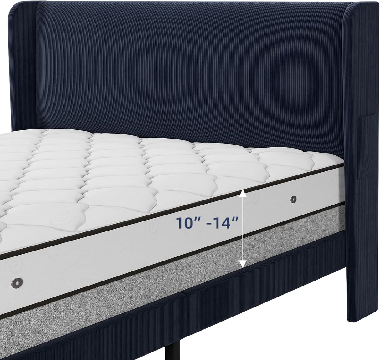 King Size Bed Frame with Vertical Channel Tufted Wingback Headboard