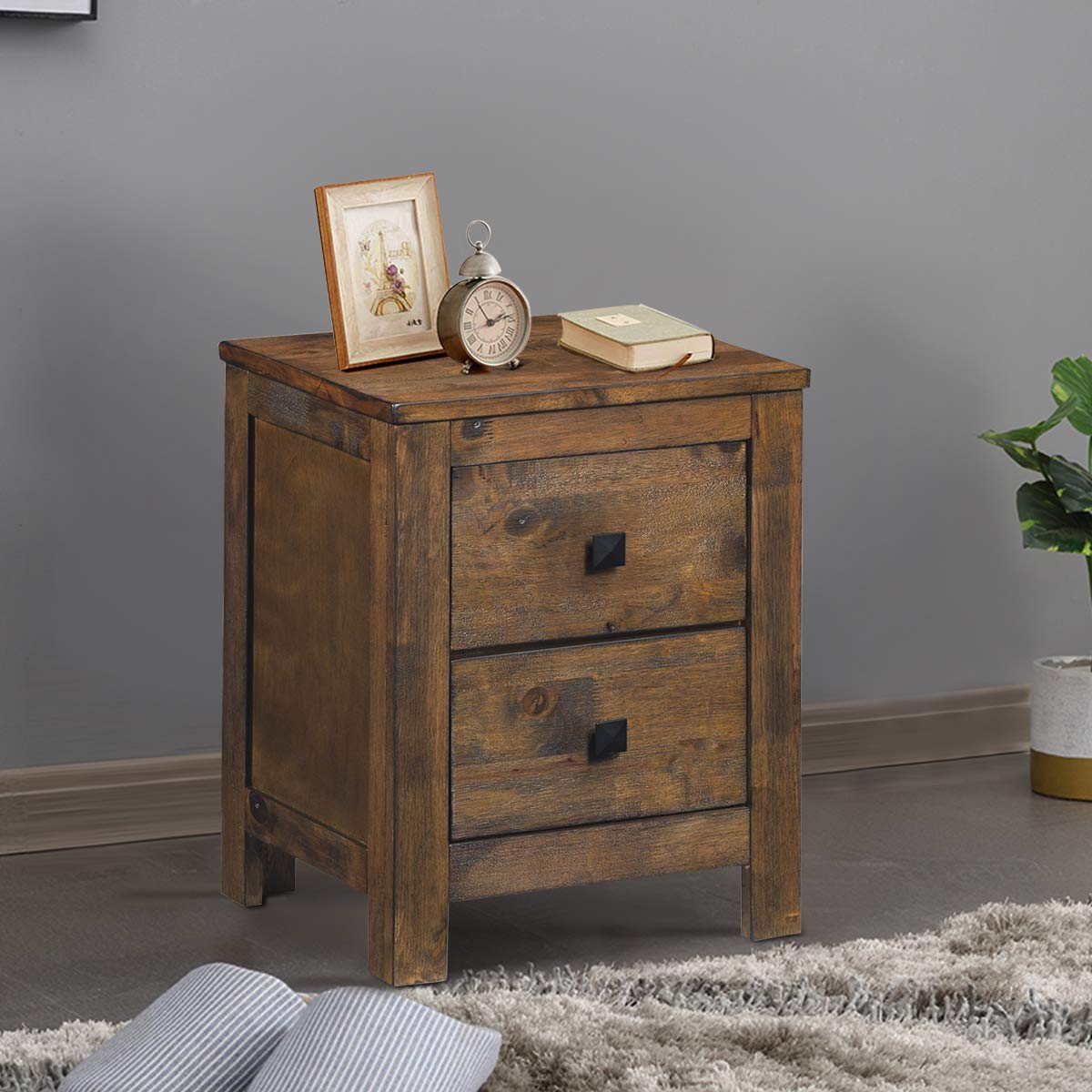 Nightstand with Drawer, Fully-Assembled 2-Drawer Bedside Tables