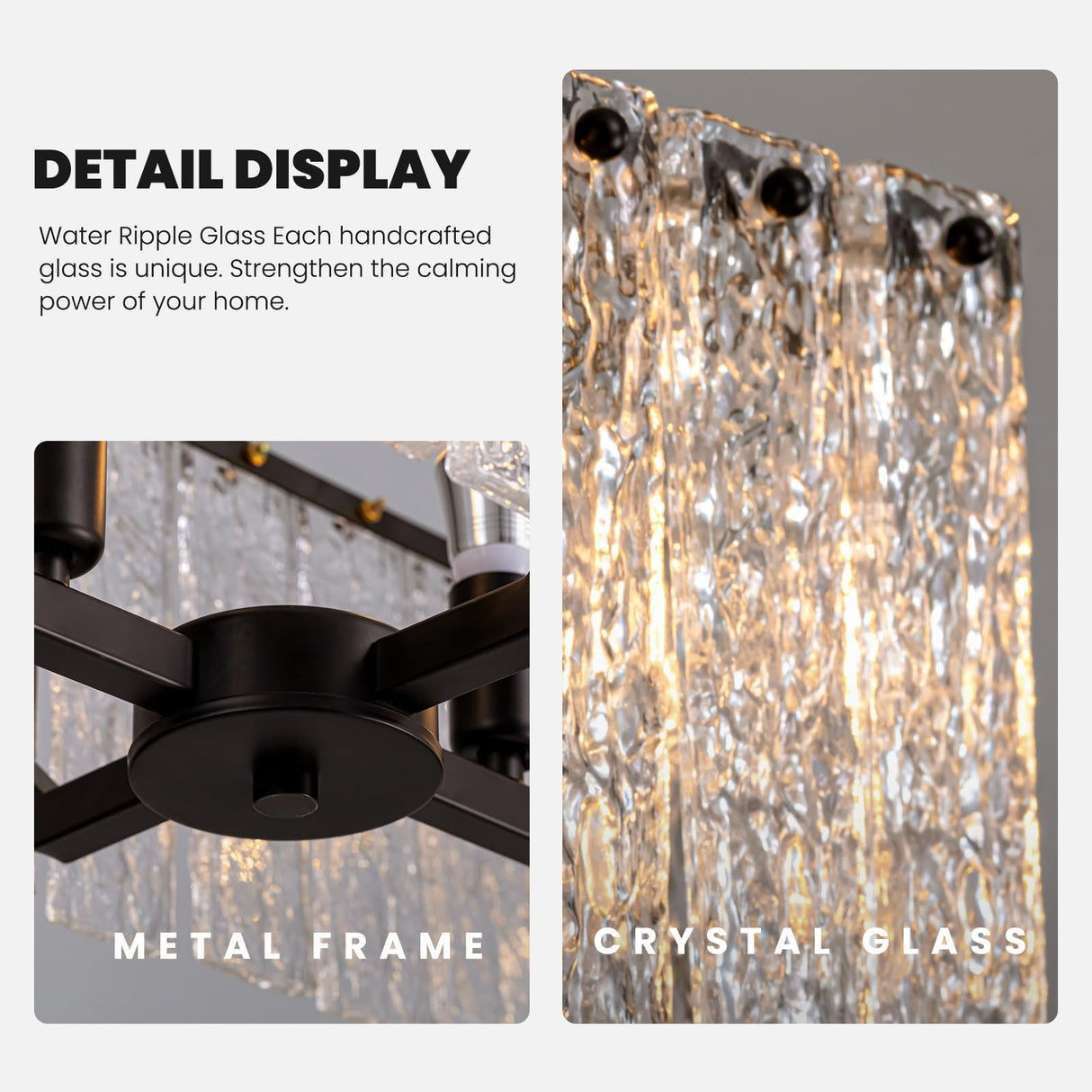 Modern Rectangle Black Crystal Chandeliers for Dining Room, L40 Rectangular Water