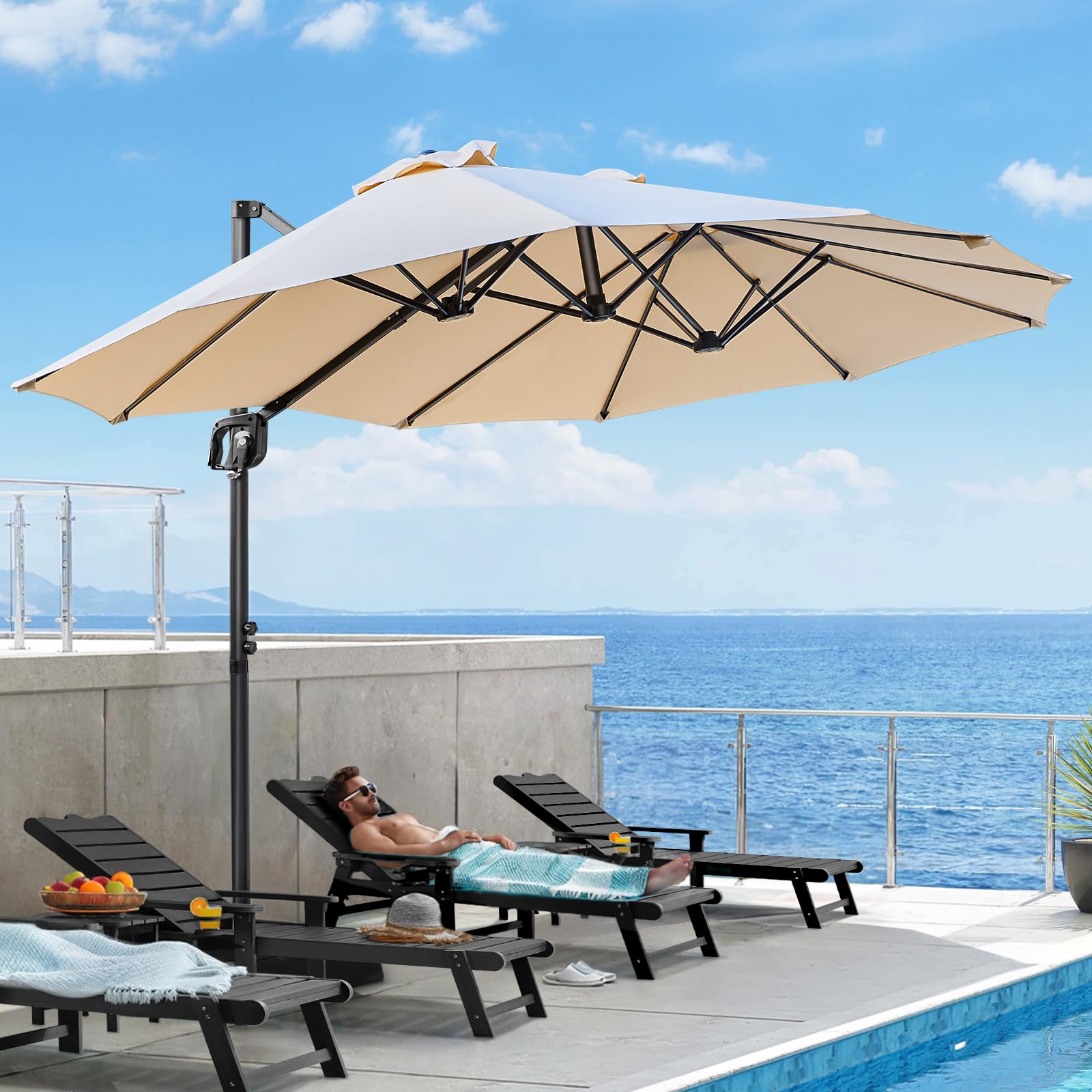 8x13 FT Cantilever Patio Umbrella with Free Height Adjustment