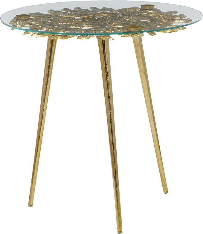 Aluminum Metal Side End Accent Table End Table with Clear Glass Top