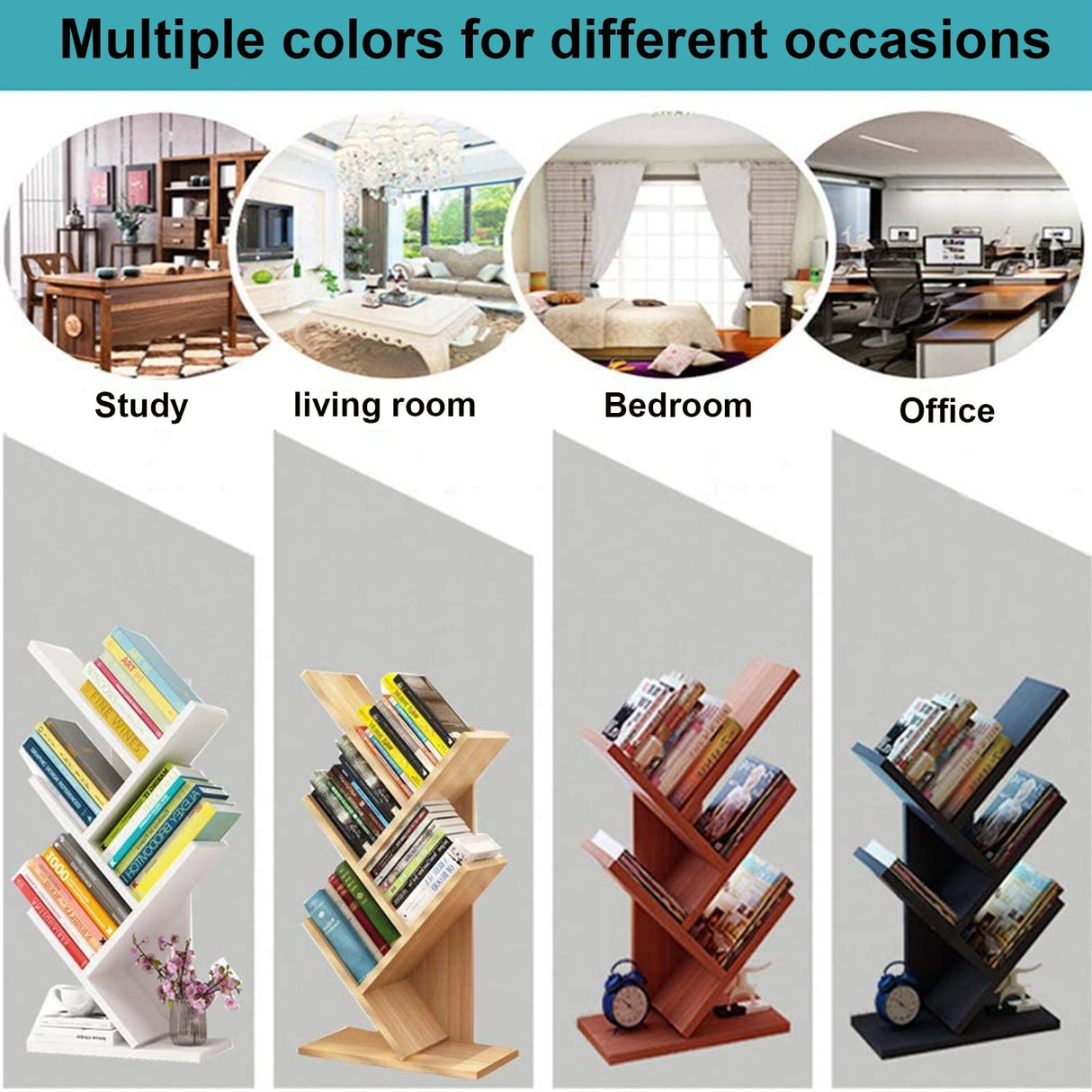 PAKMEZ Tree Shelf, Tree-Shaped Standing Shelf, Bookshelf Standing Shelf, Small Footprint and Large Capacity Multi-Layer Design, for Living Room, Bedroom, Study (Color : Wood)