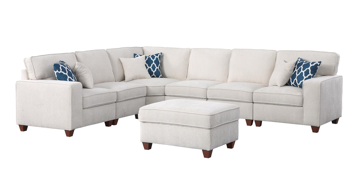 Convertible Sectional Couch with Movable Ottoman and 6 Throw Pillows