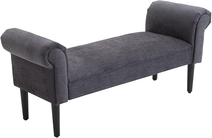 52" End of Bed Bench, Linen Upholstered Ottoman Bench