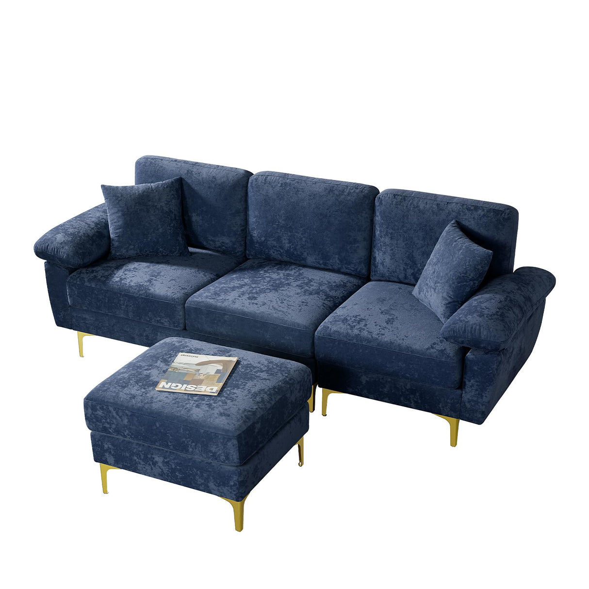 L Shaped Sectional Sofa Couch, 88.5" Comfy Upholstered Velvet 3 Seat Sofa Set