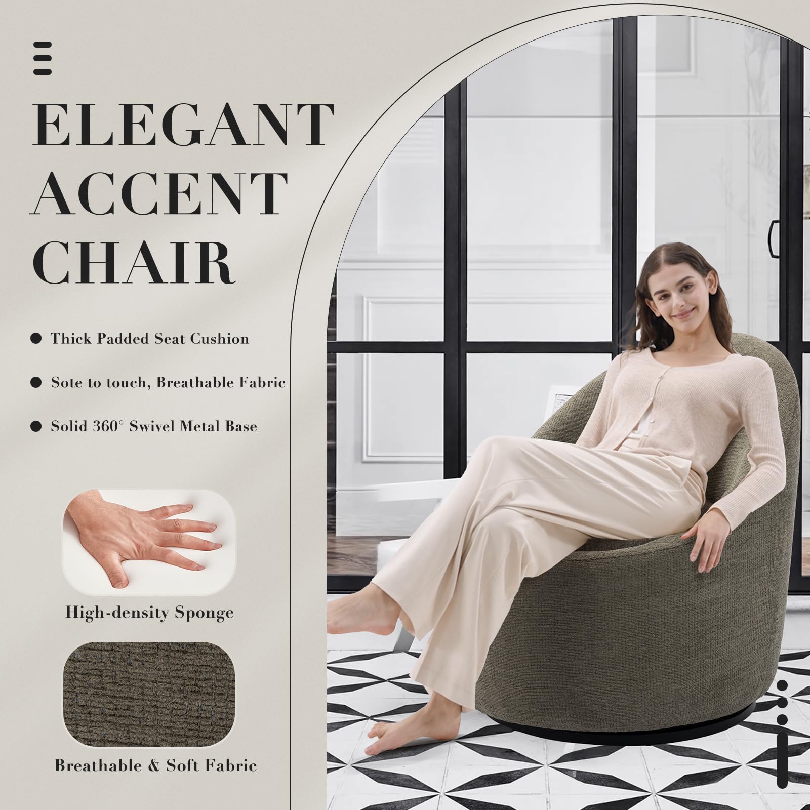 Swivel Accent Chair Set of 2, 360° Swivel Barrel Chair with Hidden Storage, Modern Small Round Swivel Chair Accent Chair for Living Room/Bedroom-Green