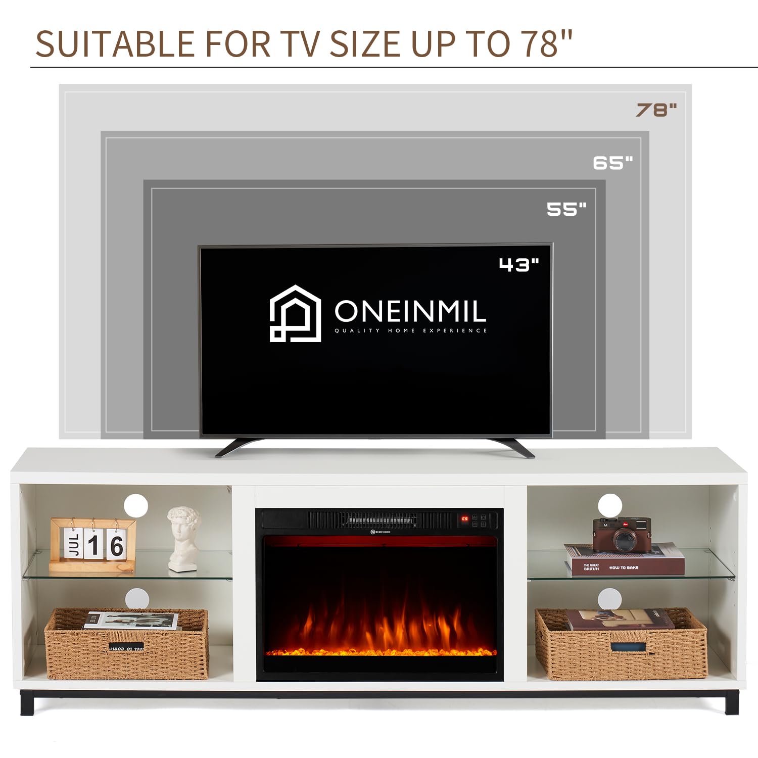 Modern Fireplace TV Stand for TV up to 78 Inch for Living Room, TV Cabinet
