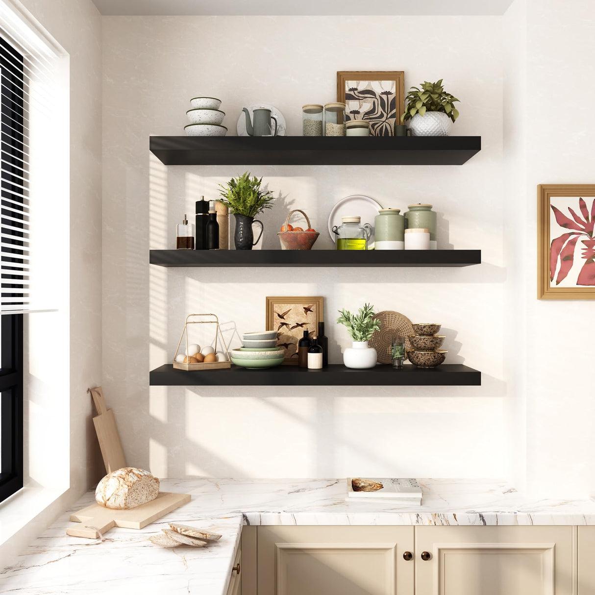 WELLAND 12" Deep Black Floating Shelves, Floating Wall Shelf, 47.24" L x 11.81" D x 2" T, Deeper Than Others, Black