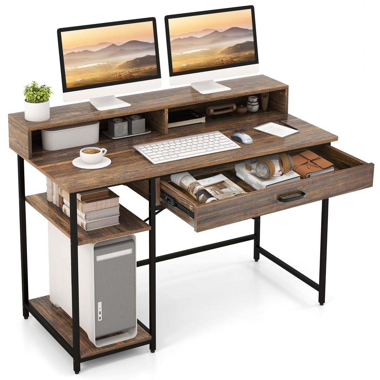 Computer Desk with Storage Drawer & Monitor Stand, 48” Home Office Writing Desk