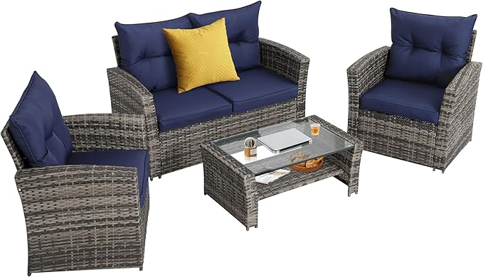 Outdoor Conversation Sets 8-Piece Wicker Rattan Sectional Sofa