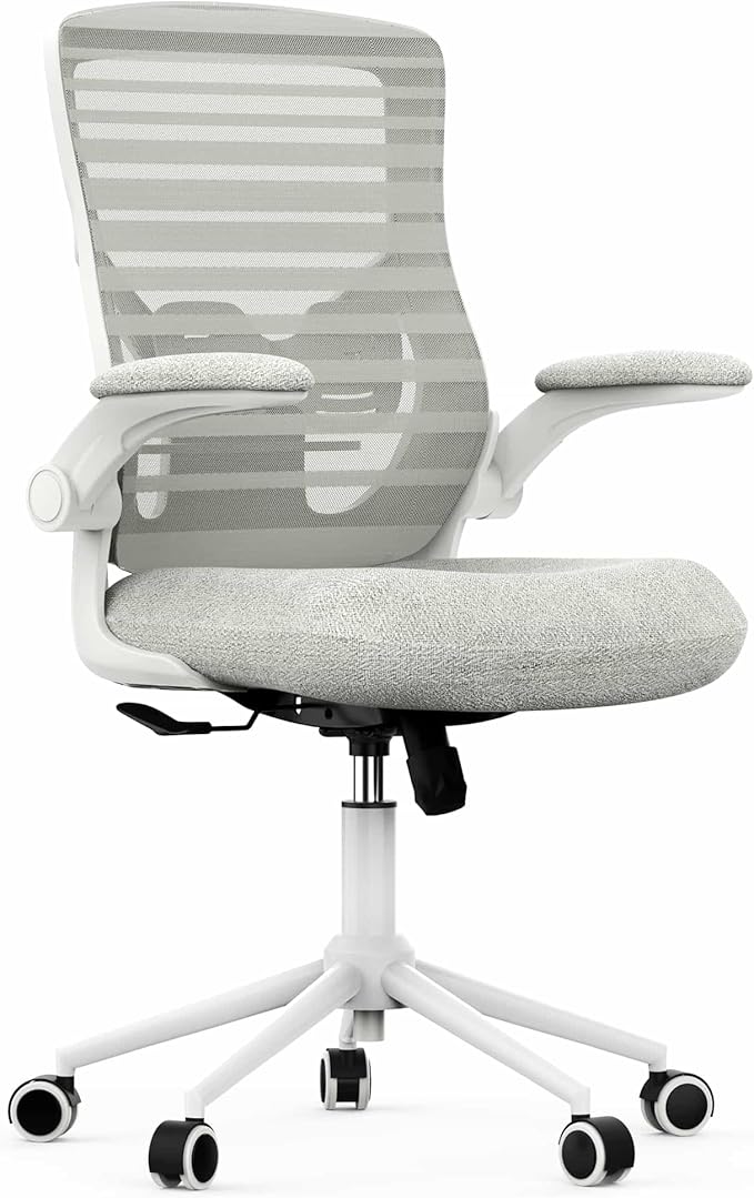 High Back Desk Chair with Adjustable Lumbar Support, Ergonomic Mesh Computer Chair with Premium Cold-Cured Cushion, Height Liftable Swivel Chair, Black/Grey