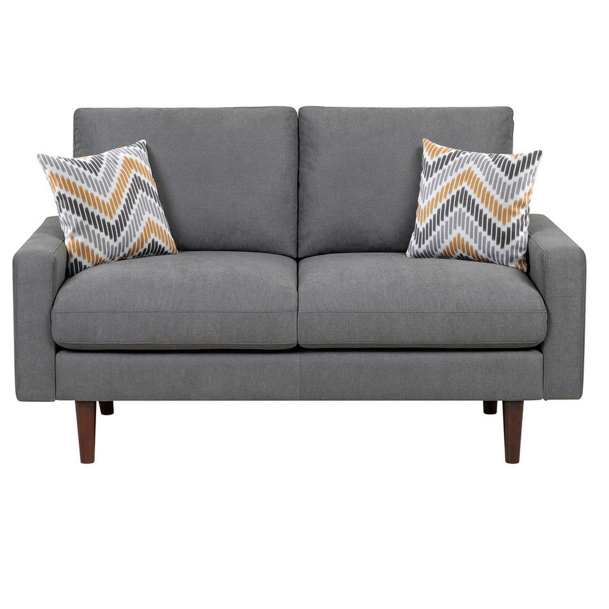 Benjara NIU 59 Inch Loveseat, 2 Throw Pillows, Cushioned Seats