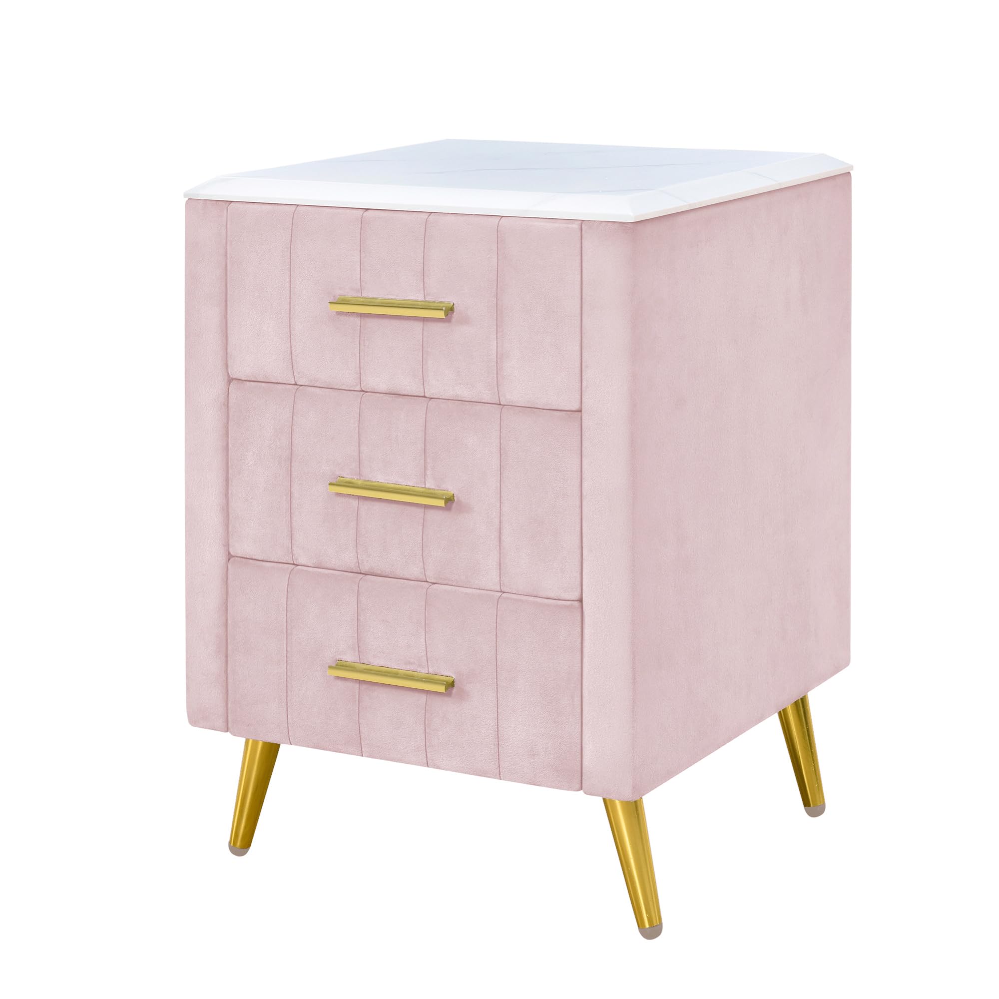 with 3 Storage Drawers, Upholstered Wood Bedside End Table