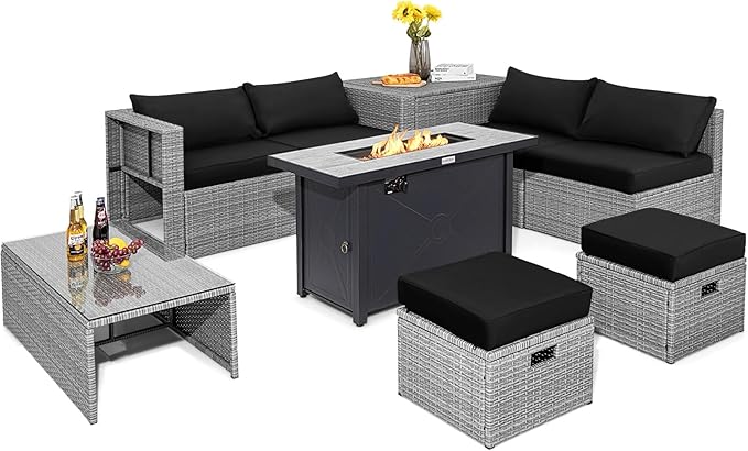 9 PCS Patio Furniture Set with 42” 60,000 BTU Fire Pit
