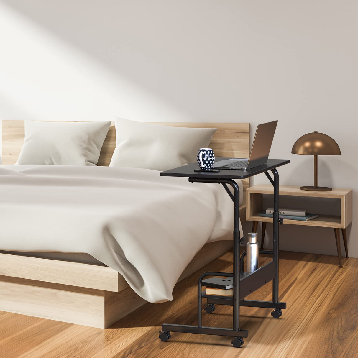 Mobile Adjustable Small Standing Desk Laptop Workstation, Black