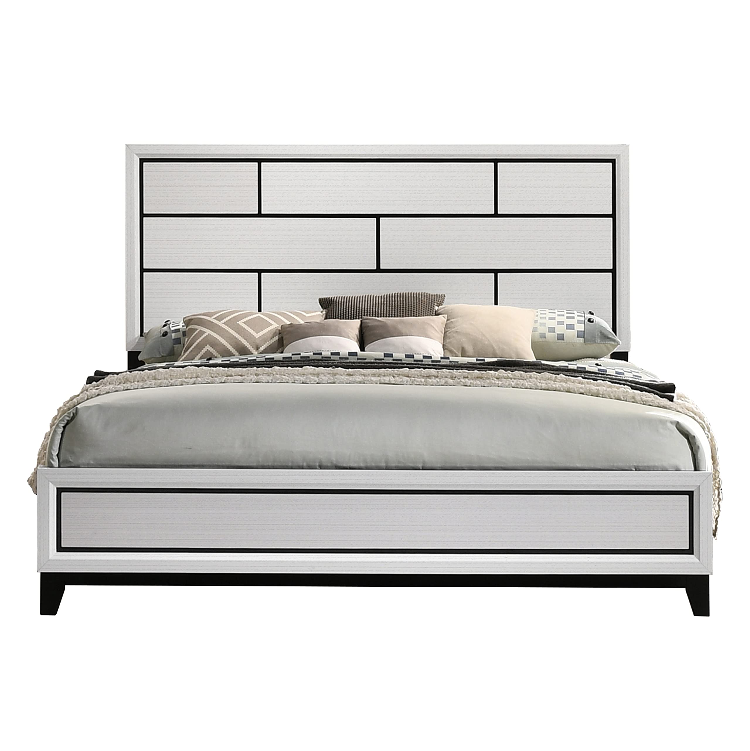 Stout Contemporary Carved Detailed Panel Bed in White, King