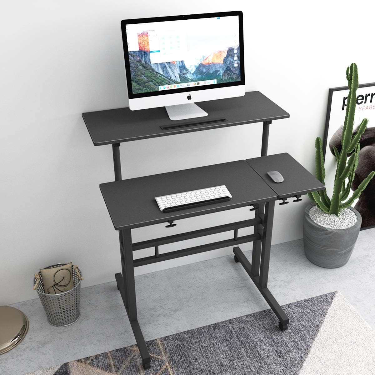 Mobile Laptop Stand 31.5 inches Small Rolling Standing Desk with Wheels Height Adjustable Standing Desk