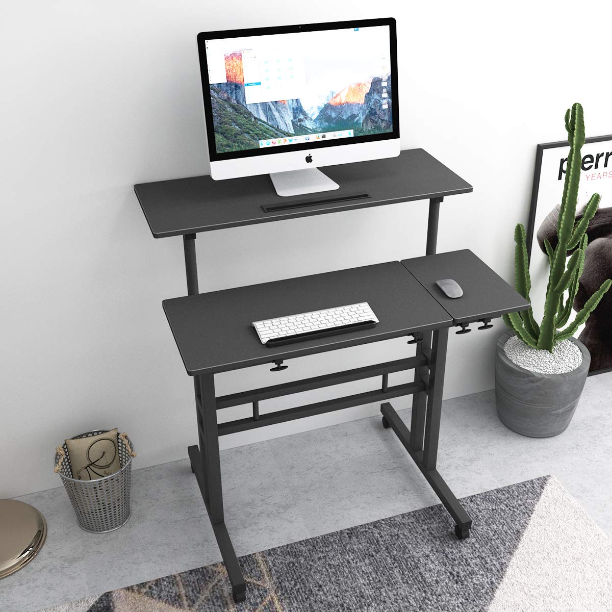 Mobile Laptop Stand 31.5 inches Small Rolling Standing Desk with Wheels Height Adjustable Standing Desk