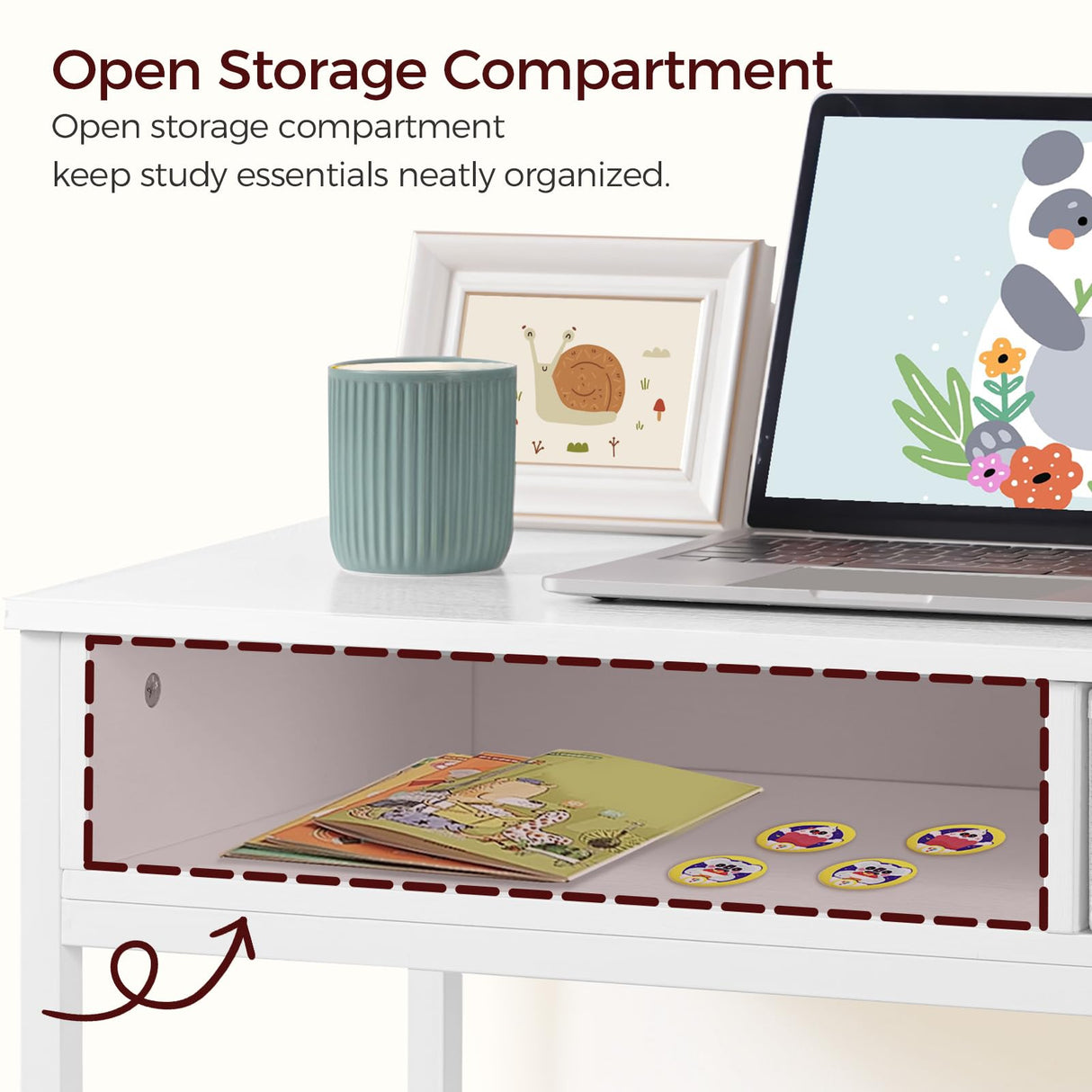 Student Writing Desk, Kids Study Desk with Book Sorter and Fabric Drawer, Kids Wooden