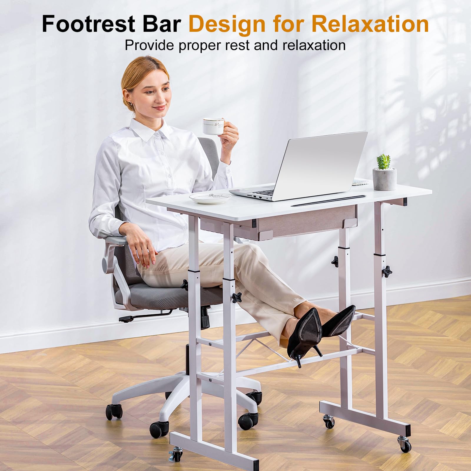 GTRACING Small Standing Desk Adjustable Height Small Computer Desks Mobile Portable Rolling Laptop Table with Wheels 32" Sit Stand Desk Portable Desk Standing Table Treadmill desks