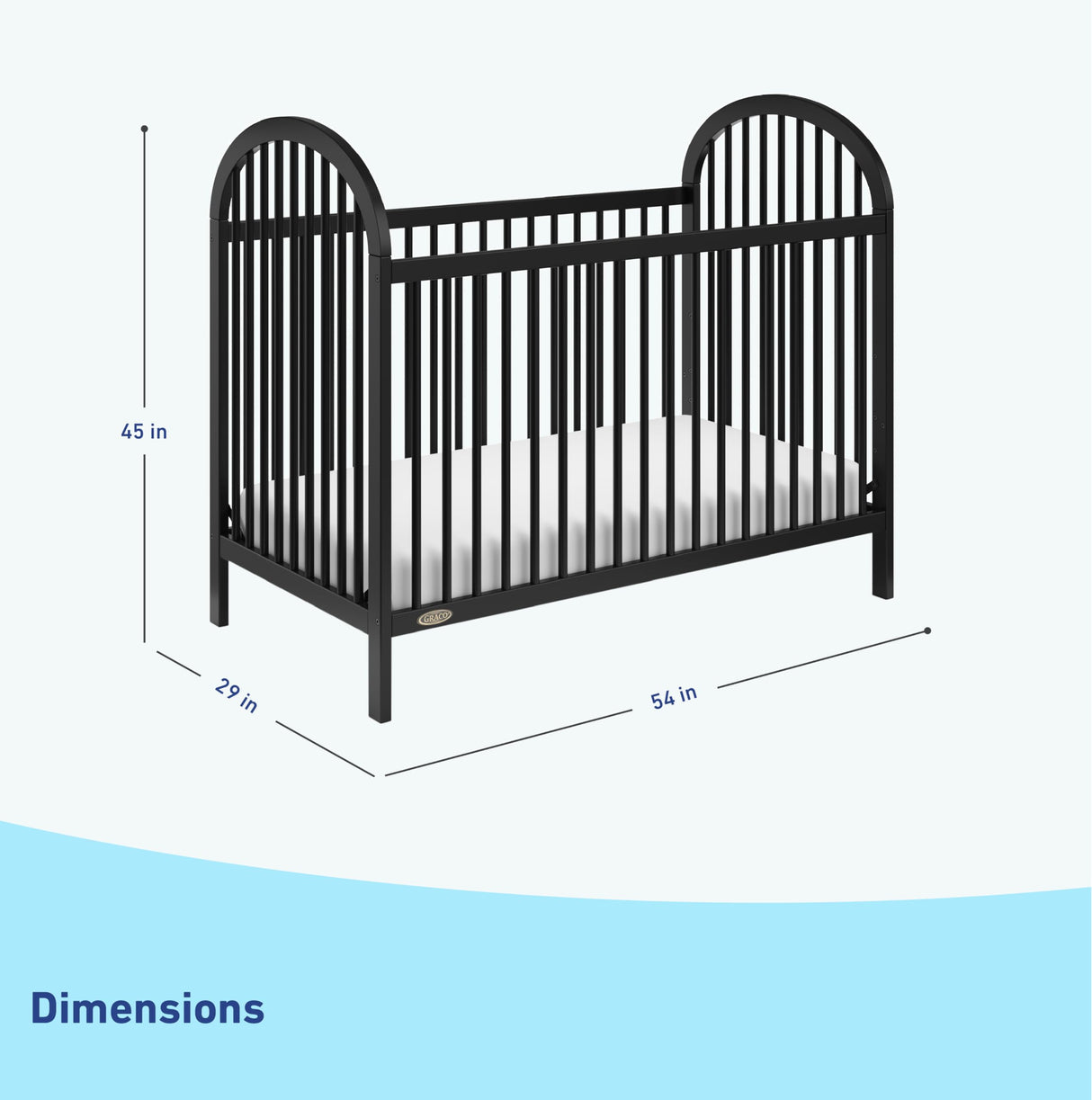 3-in-1 Convertible Crib (Black) – GREENGUARD Gold Certified, Converts to Daybed and Toddler Bed, Fits Standard Full-Size Crib Mattress, Adjustable Mattress Height, Easy-to-Match Style