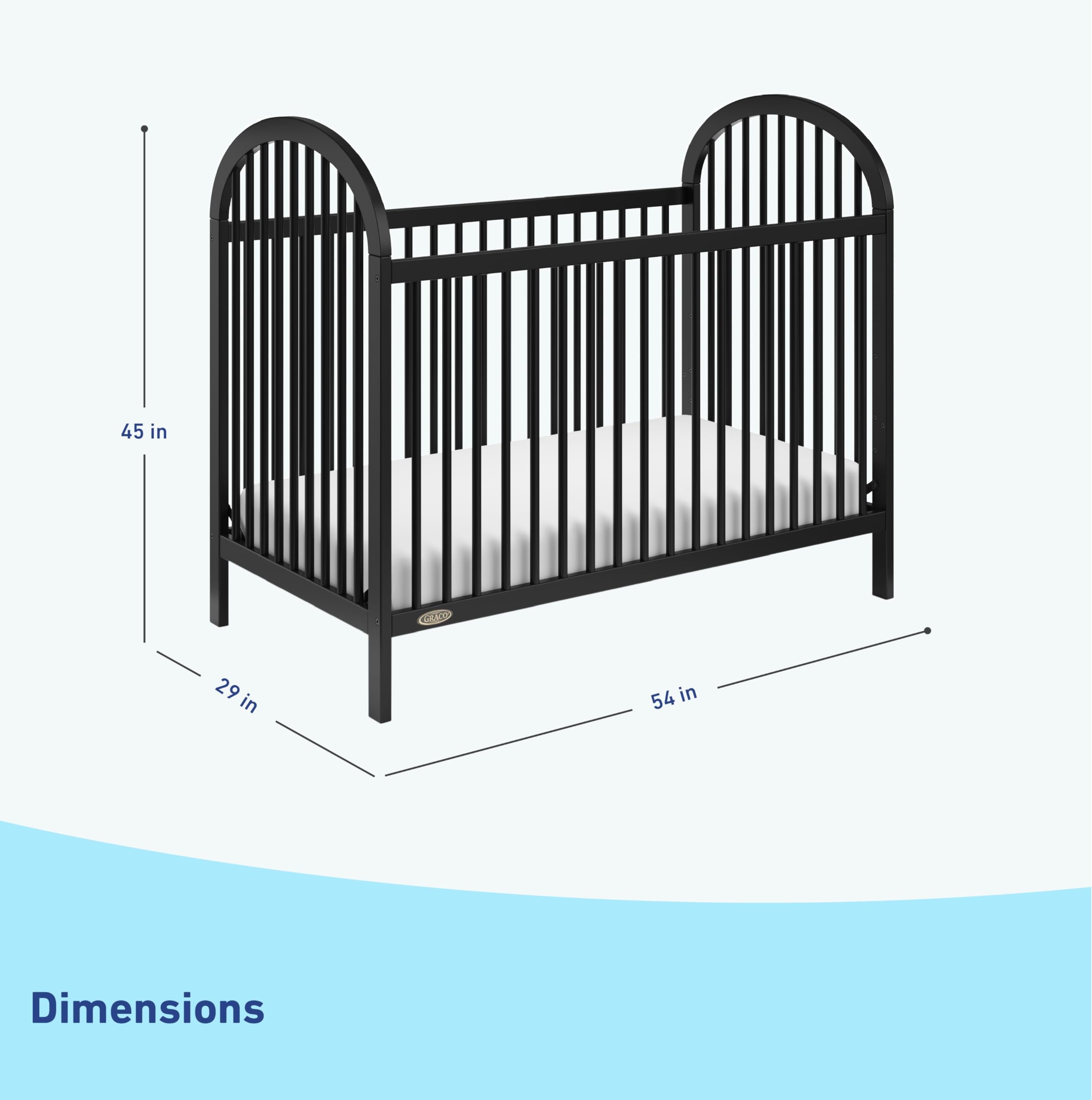 3-in-1 Convertible Crib (Black) – GREENGUARD Gold Certified, Converts to Daybed and Toddler Bed, Fits Standard Full-Size Crib Mattress, Adjustable Mattress Height, Easy-to-Match Style