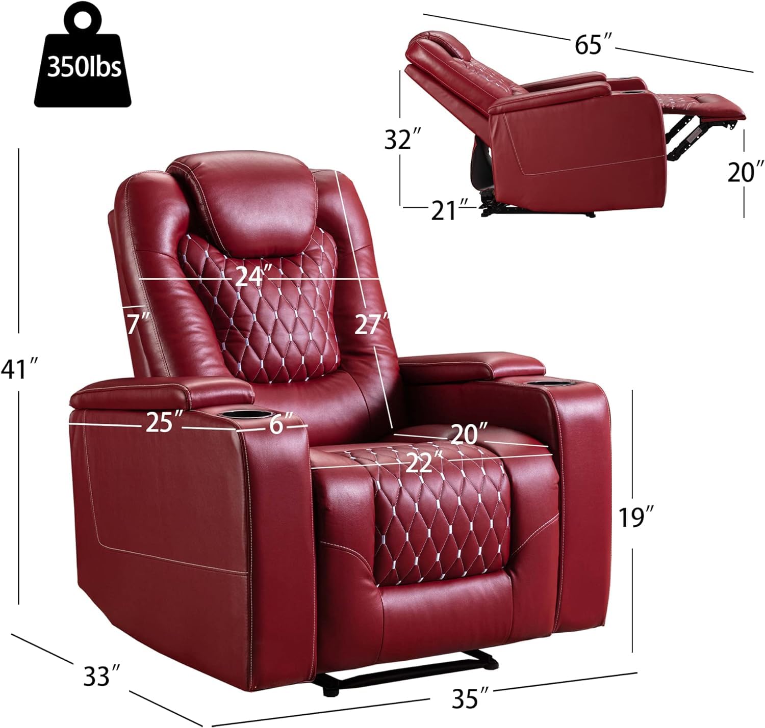 StoneCraft Orion Power Recliner Chair – Dark Red Faux Leather