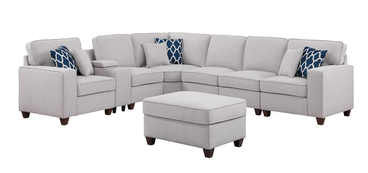 Linen Upholstered Sectional Sofa with Removable Ottoman,U-Shape 6 Seat Sectional