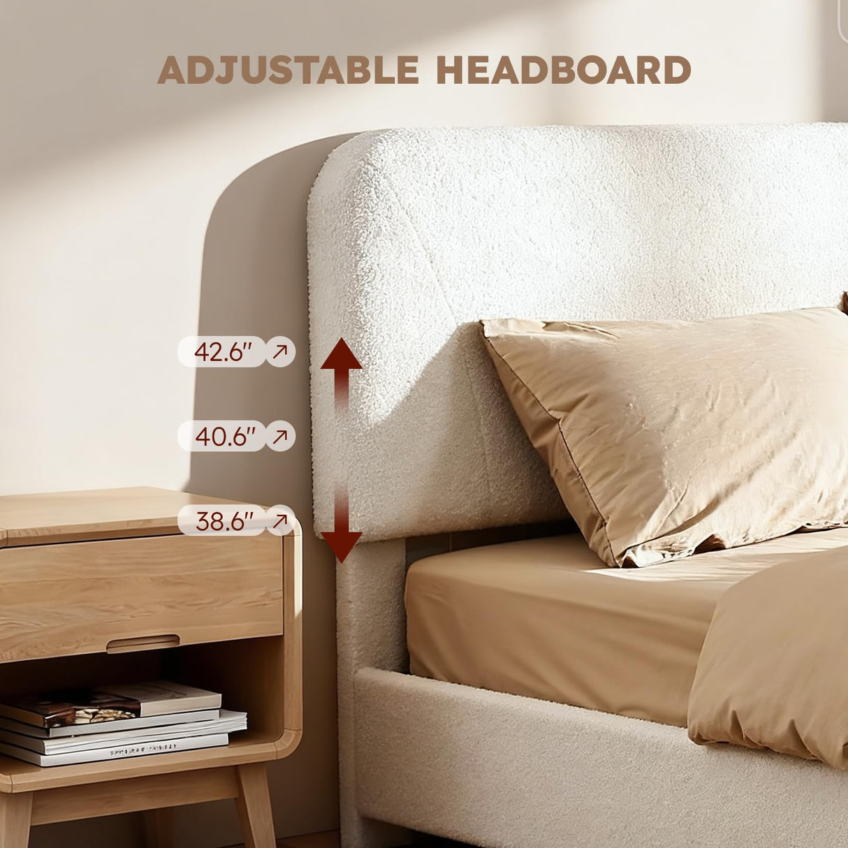 Queen Cloud Bed Frame with Adjustable Headboard - Boucle Upholstered Platform