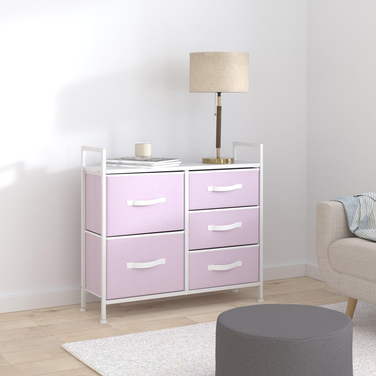 30.03" High Steel Frame/Wood Top Storage Dresser