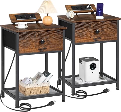 Night Stand, Black Nightstand Set of 2