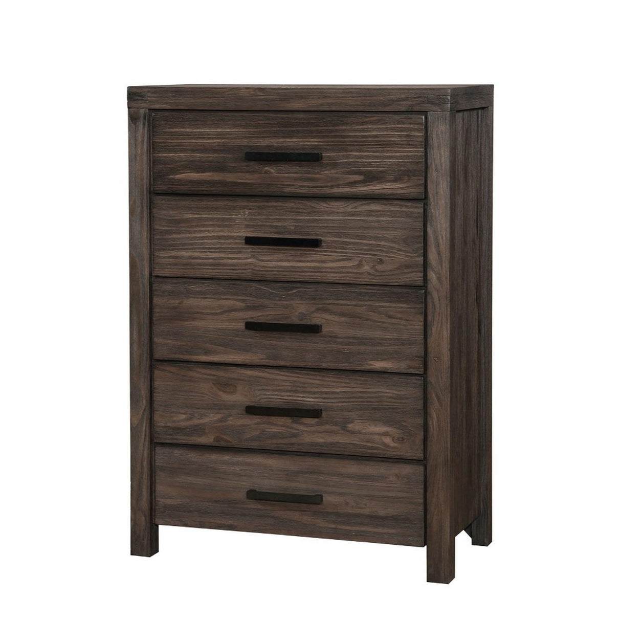 Benjara Wire-Brushed Wooden Chest with Metal Bar Handles