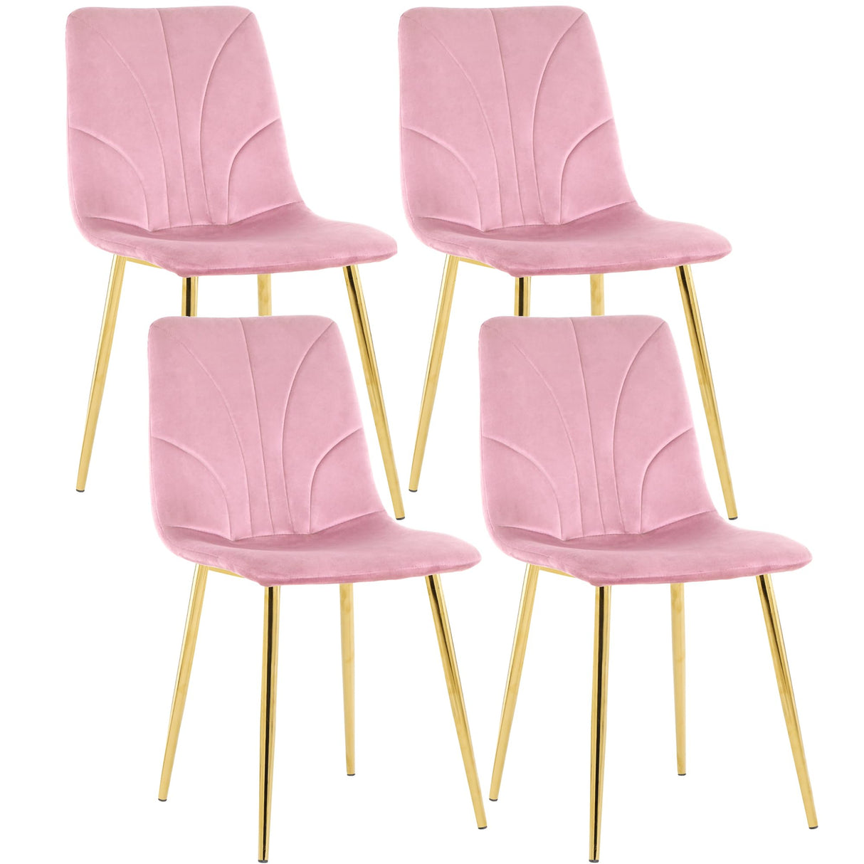 Velvet Dining Chairs Set of 4 - Modern Pink Upholstered Kitchen Chairs with Metal Legs