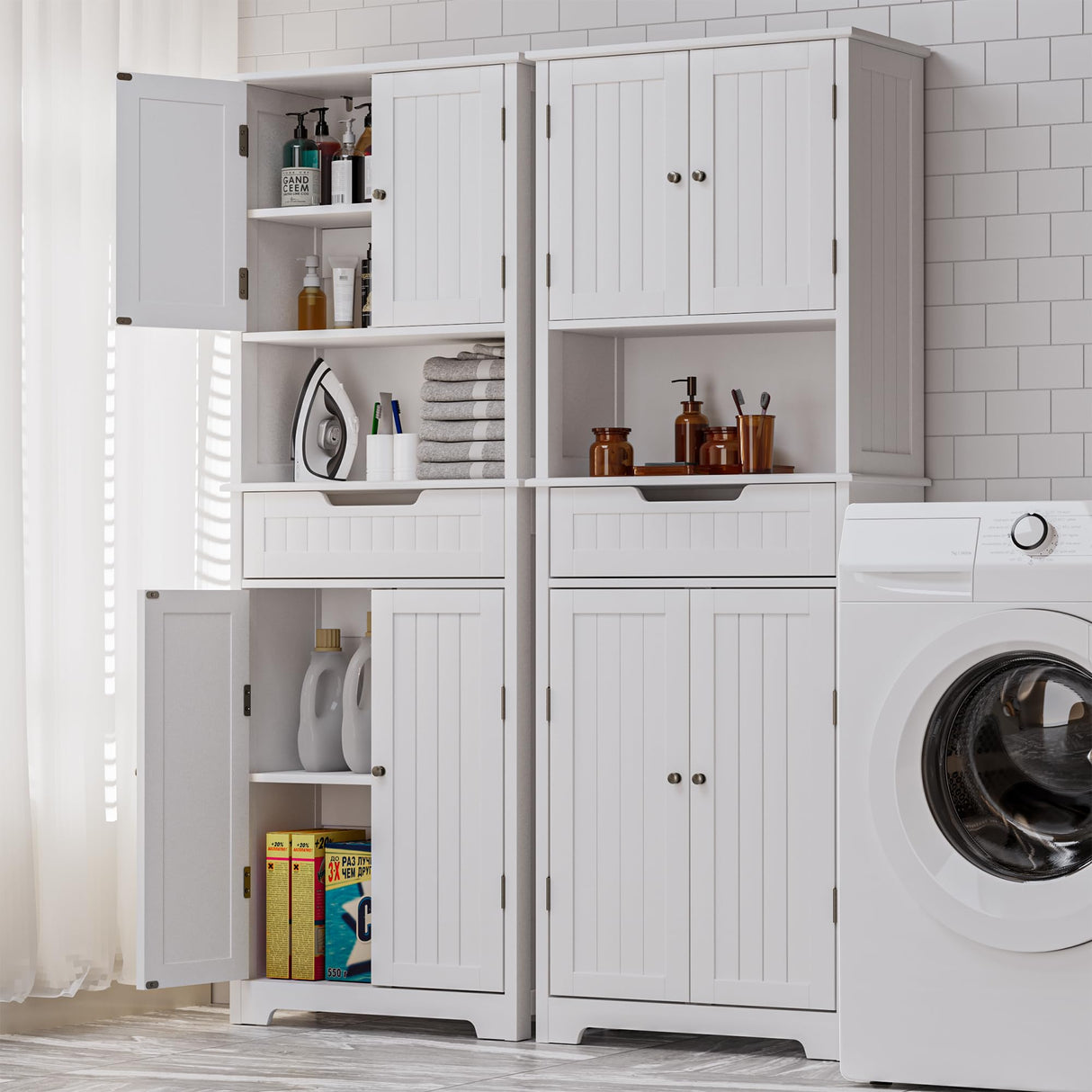 Bathroom Storage Cabinet Tall, 67 inch Linen Cabinet Freestanding, Kitchen Pantry
