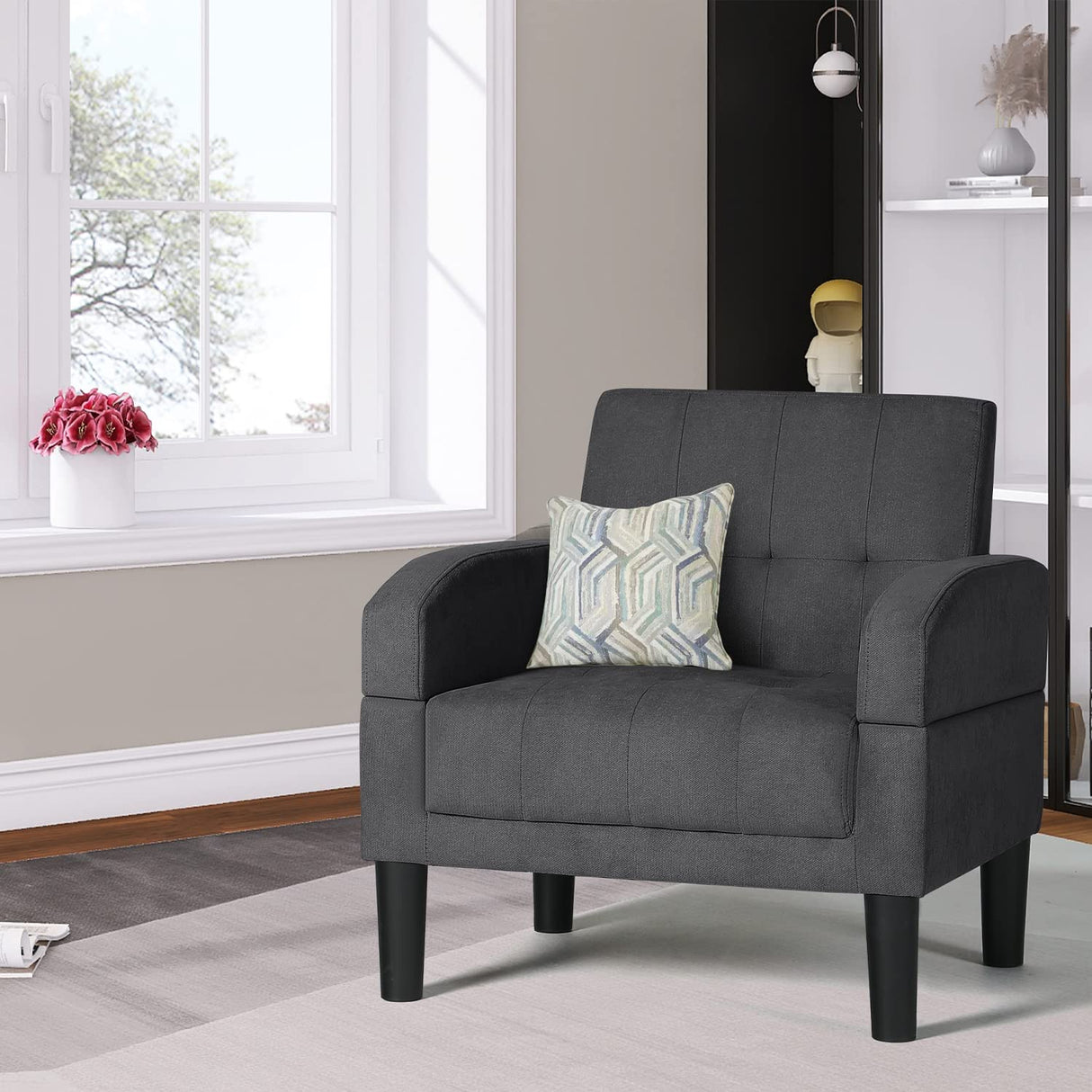 Mid-Century Fabric Tufted Accent Living Room Armchairs, Comfy Modern