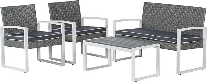 LVG1102C-4SET Wilder 4-Piece Modern Coastal Faux Wicker Conversation Outdoor