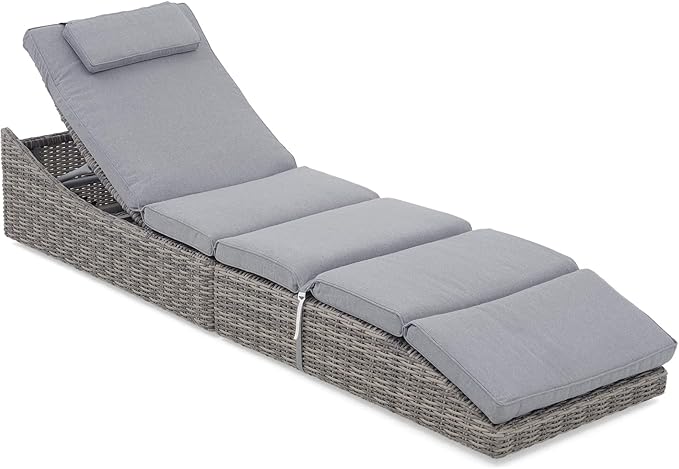 Folding Outdoor Adjustable Chaise Lounge Chair with Removable Cushion