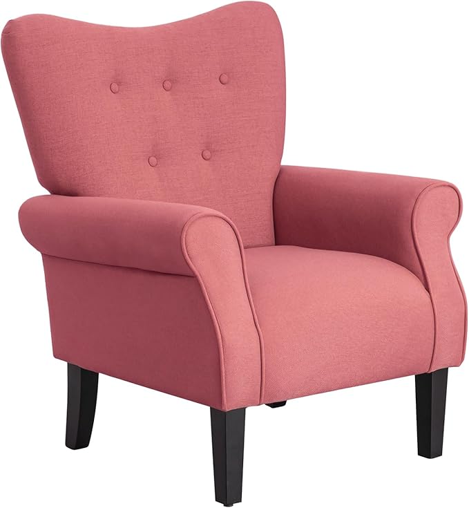 Mid Century Wingback Arm Chair,Modern Upholstered Fabric High Back Accent Chair