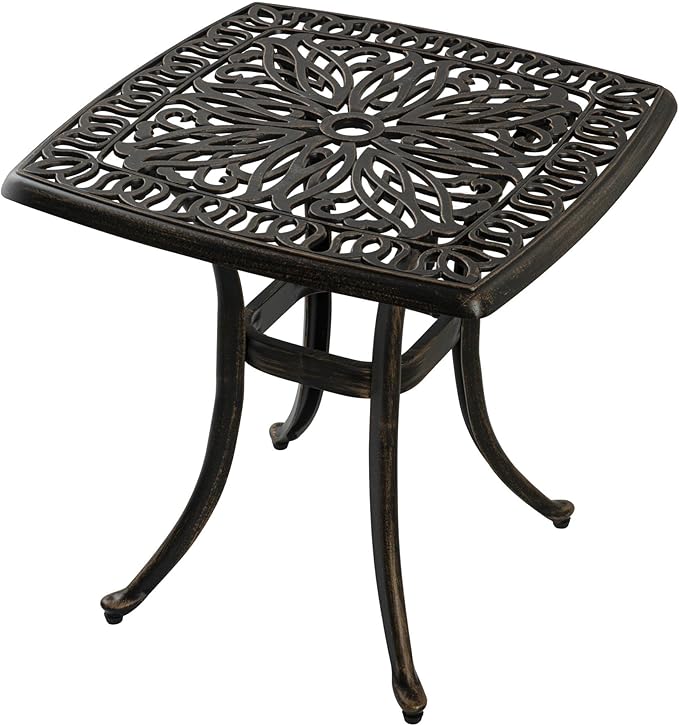 Outdoor 21" Cast Aluminum Square Side Table End Table for Patio, Backyard