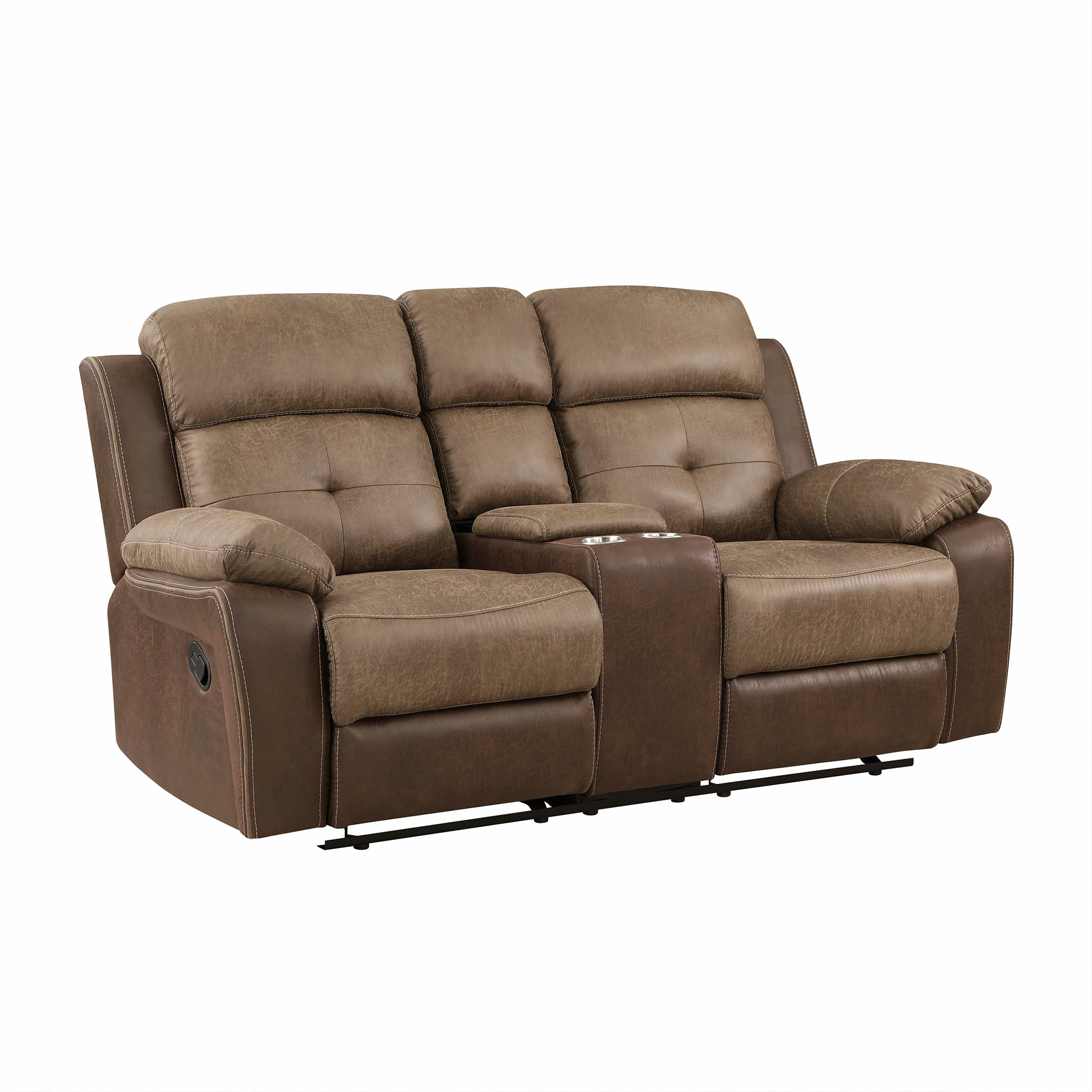 Marianna Polished Microfiber Double Glider Reclining Loveseat, Brown